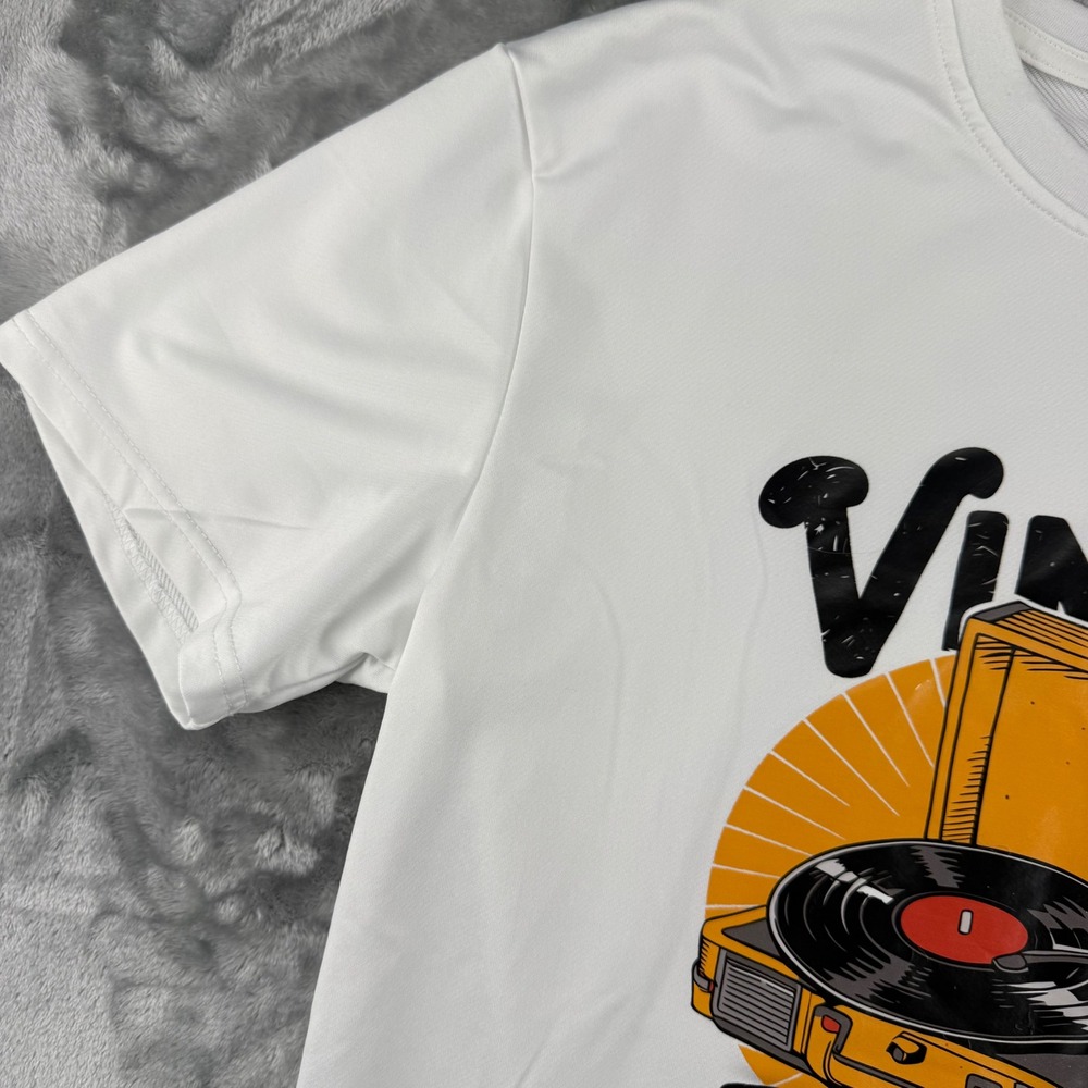 Vinyl Junkie Record Player Graphic T-Shirt White Large Music Turntable Tee - Picture 11 of 15